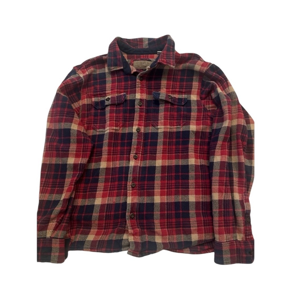 ORVIS FLANNEL SHIRT JACKET Mens Large Red Gray Plaid Big Bear Shacke Jacshirt XL